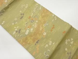 花々に蝶・流水・変わり横縞模様織出し名古屋帯